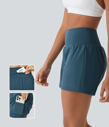 💝Last Day Promotion⚡10 piece ultra high waist back pocket and side hidden pocket 2 in 1 Yoga shorts