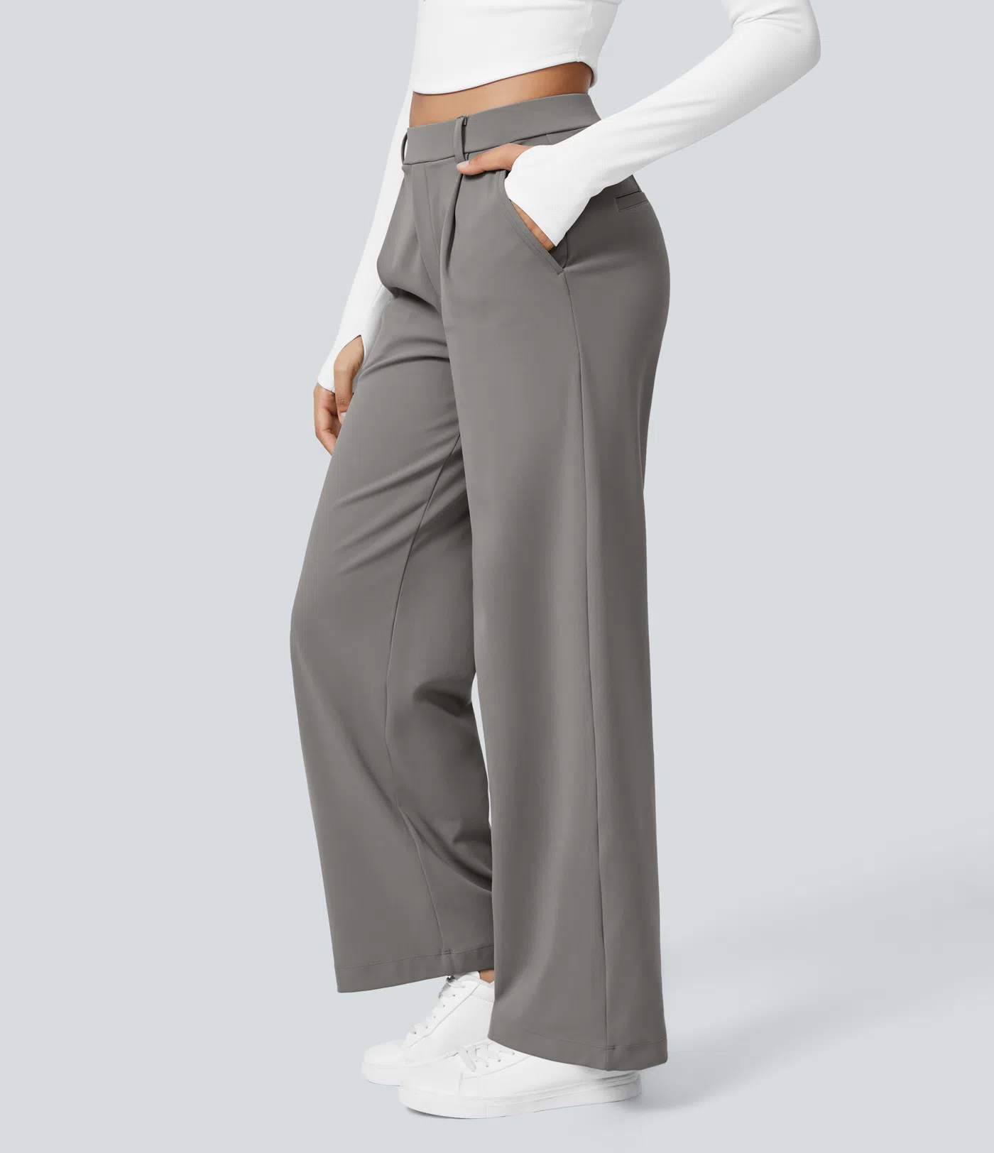 ⏰Summer Sale-SALE!High Waisted Side Pocket Straight Leg Work Pants