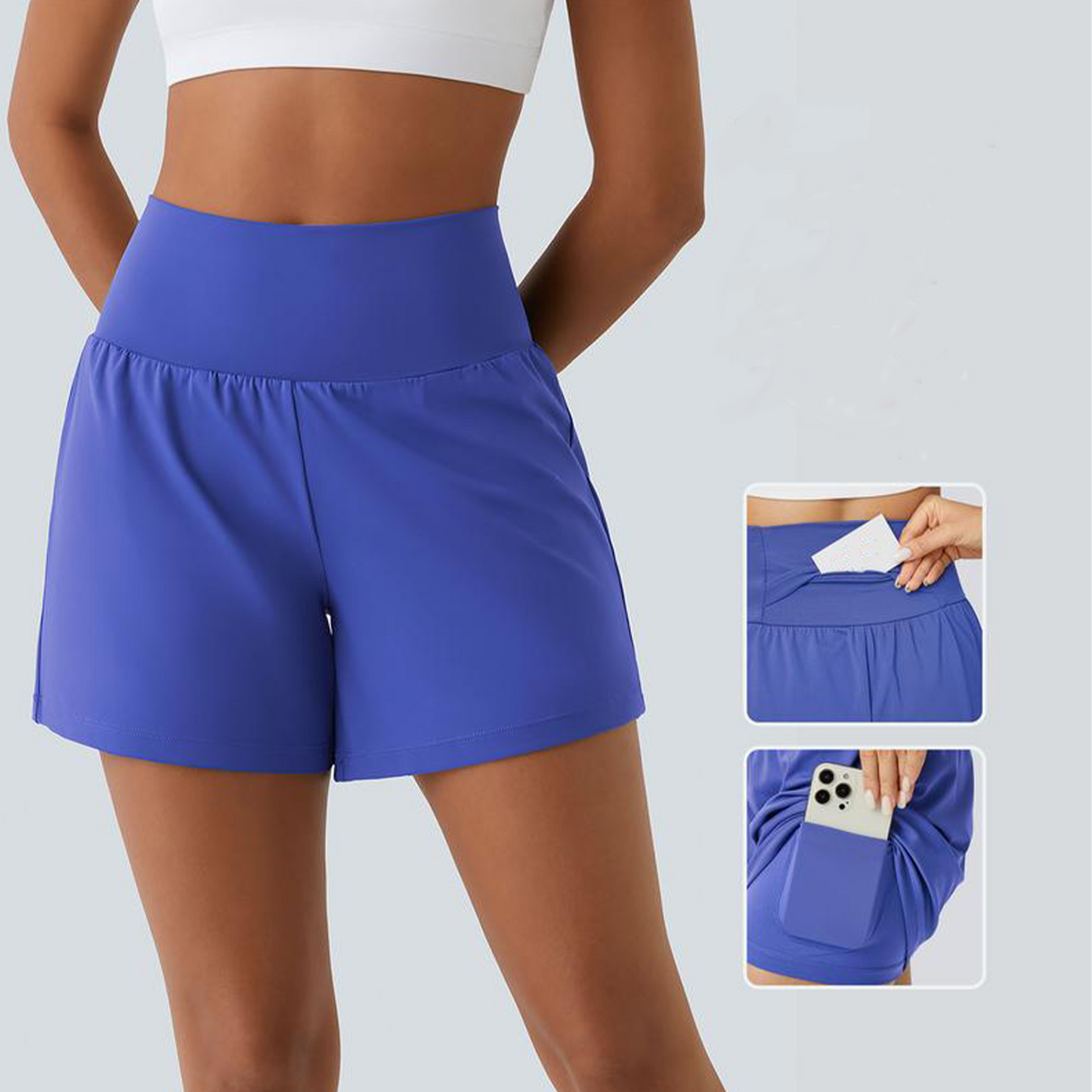 💝Last Day Promotion⚡10 piece ultra high waist back pocket and side hidden pocket 2 in 1 Yoga shorts