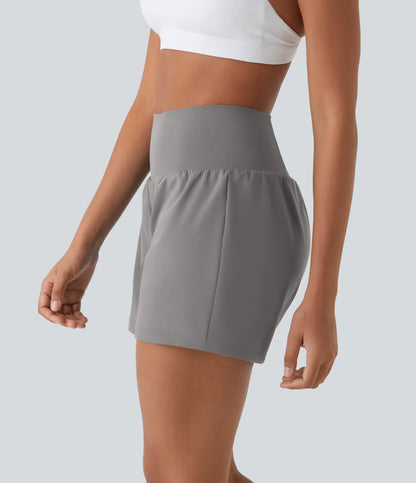 💝Last Day Promotion⚡10 piece ultra high waist back pocket and side hidden pocket 2 in 1 Yoga shorts