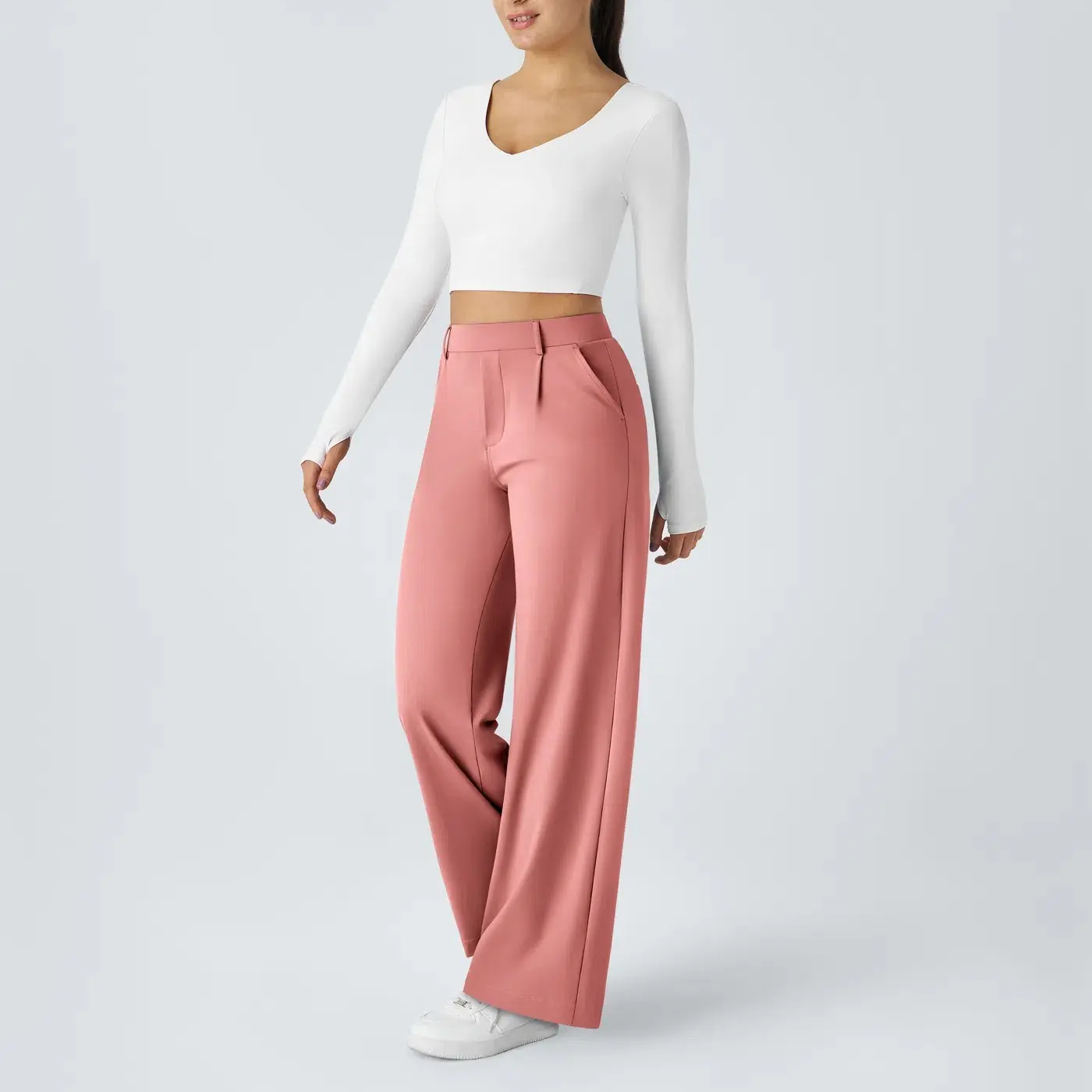 ⏰Summer Sale-SALE!High Waisted Side Pocket Straight Leg Work Pants