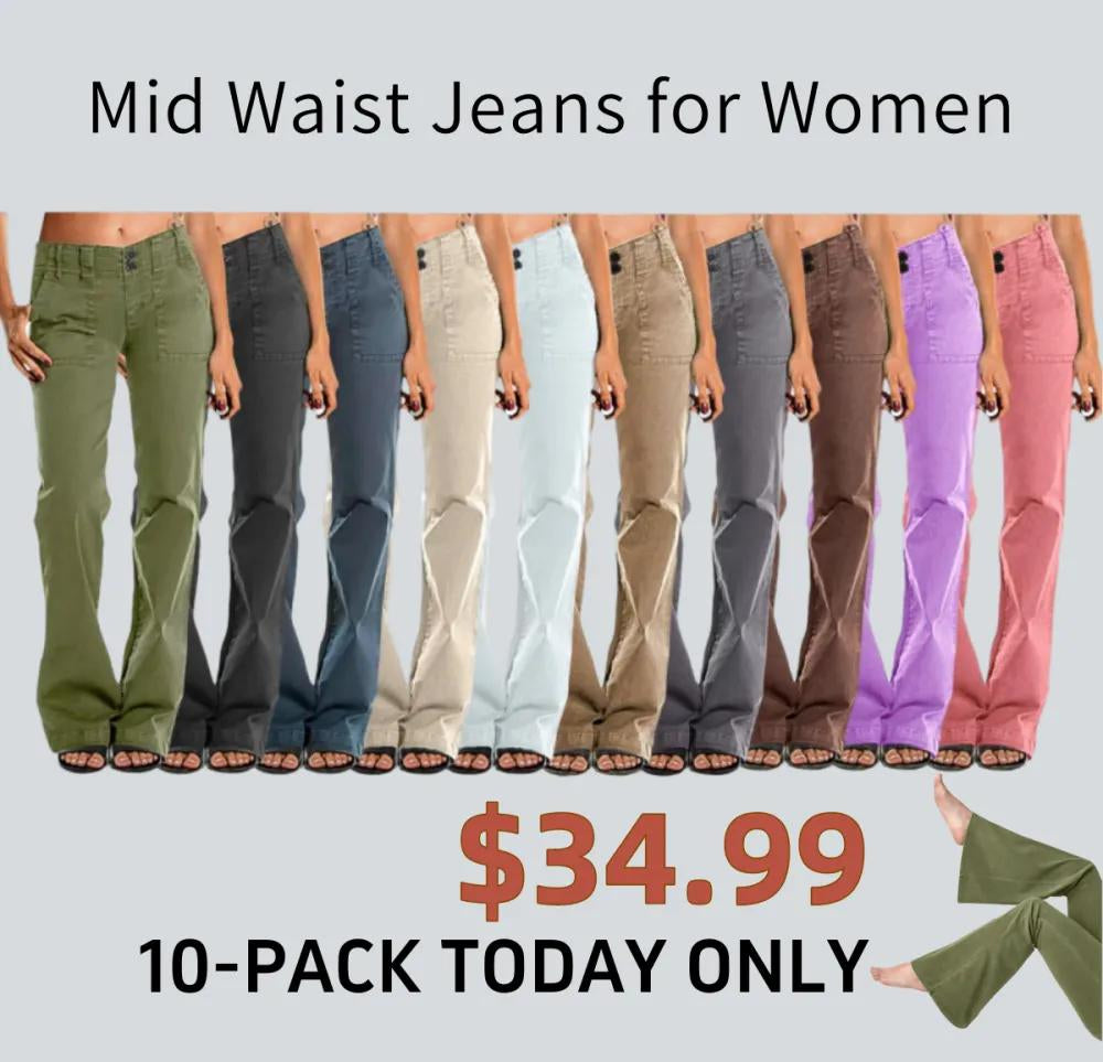 FINAL SALE⚡6 Packs for $24.99⚡- Double Button Mid Waist Straight Leg Pants