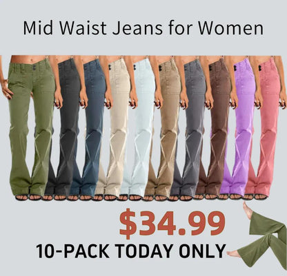 FINAL SALE⚡6 Packs for $24.99⚡- Double Button Mid Waist Straight Leg Pants