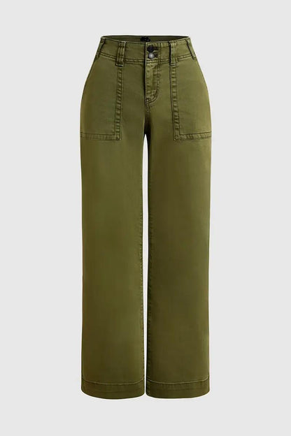 FINAL SALE⚡6 Packs for $24.99⚡- Double Button Mid Waist Straight Leg Pants