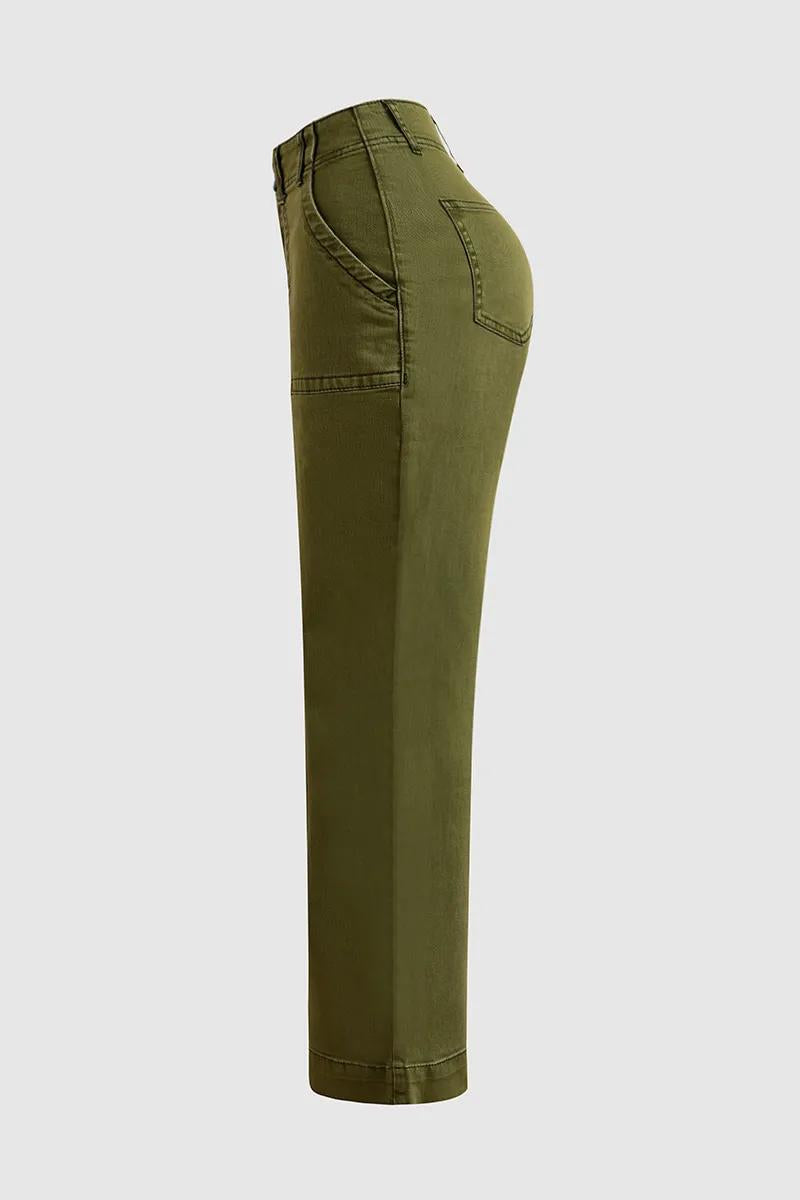 FINAL SALE⚡6 Packs for $24.99⚡- Double Button Mid Waist Straight Leg Pants