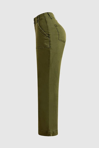 FINAL SALE⚡6 Packs for $24.99⚡- Double Button Mid Waist Straight Leg Pants