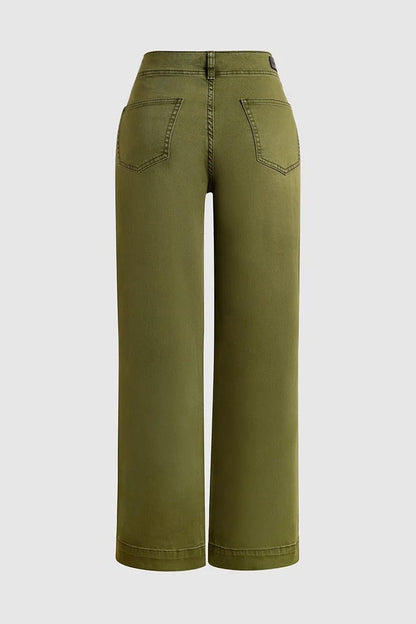FINAL SALE⚡6 Packs for $24.99⚡- Double Button Mid Waist Straight Leg Pants
