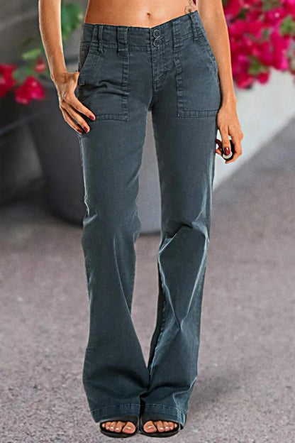 FINAL SALE⚡6 Packs for $24.99⚡- Double Button Mid Waist Straight Leg Pants
