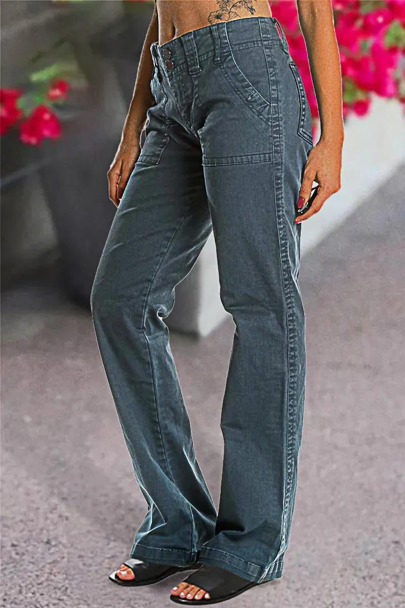 FINAL SALE⚡6 Packs for $24.99⚡- Double Button Mid Waist Straight Leg Pants