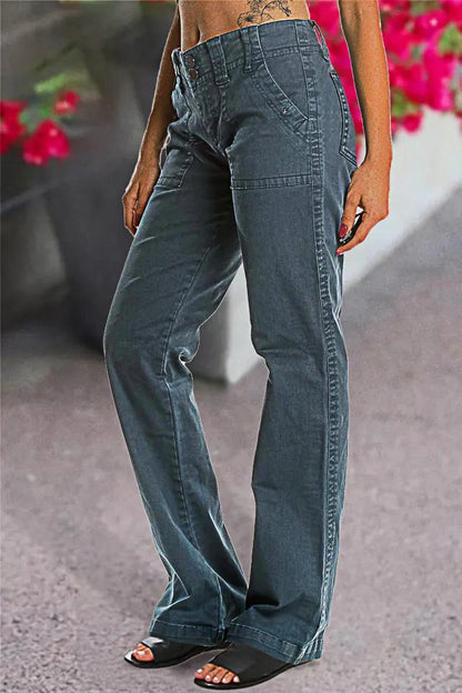 FINAL SALE⚡6 Packs for $24.99⚡- Double Button Mid Waist Straight Leg Pants