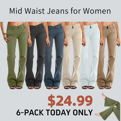 FINAL SALE⚡6 Packs for $24.99⚡- Double Button Mid Waist Straight Leg Pants