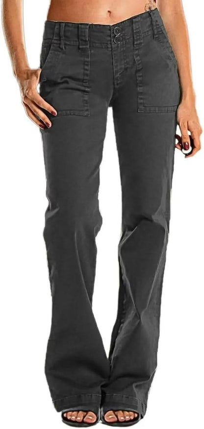 FINAL SALE⚡6 Packs for $24.99⚡- Double Button Mid Waist Straight Leg Pants