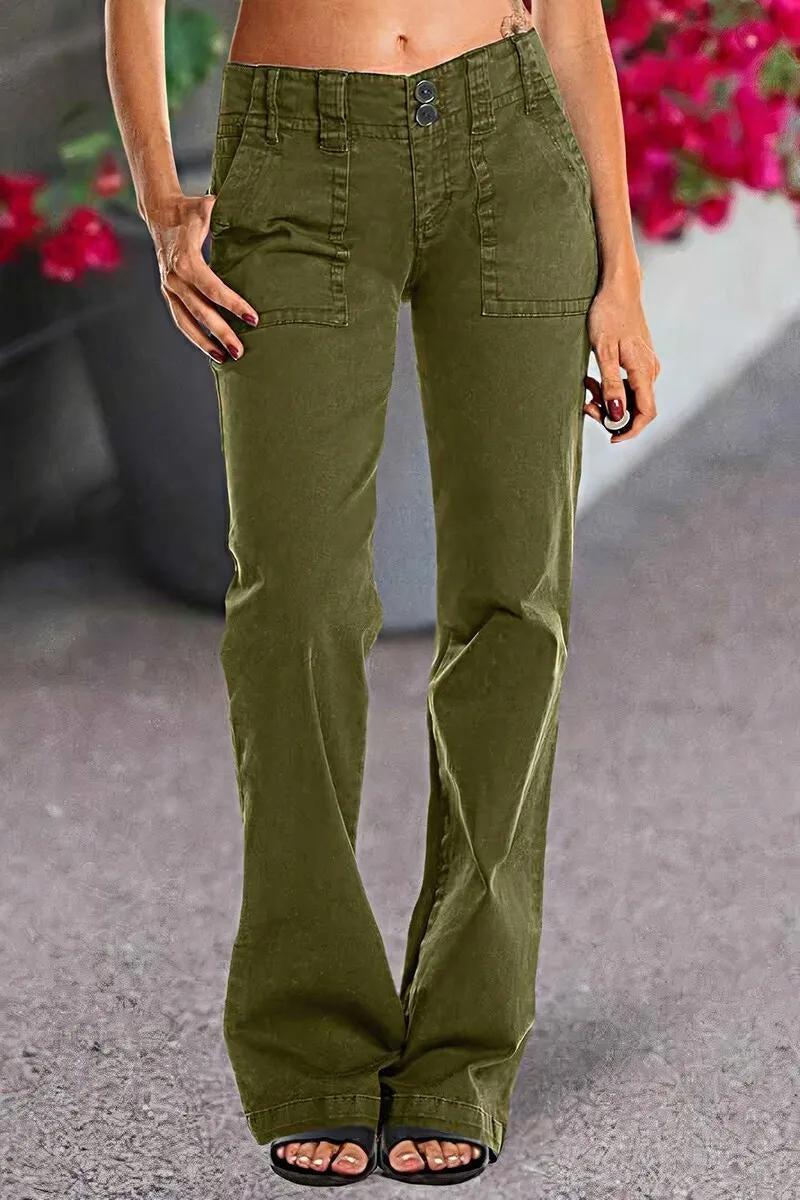 FINAL SALE⚡6 Packs for $24.99⚡- Double Button Mid Waist Straight Leg Pants