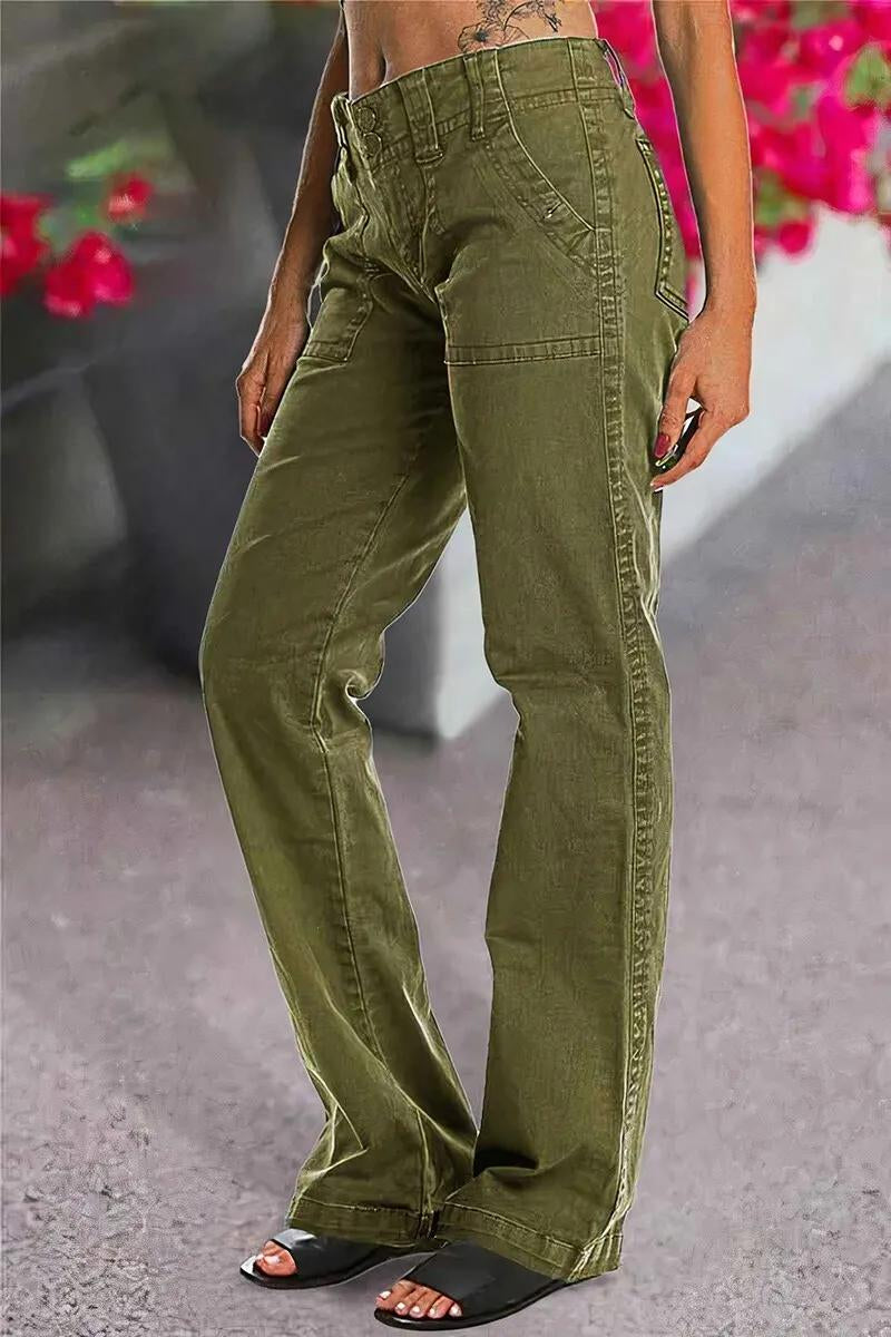 FINAL SALE⚡6 Packs for $24.99⚡- Double Button Mid Waist Straight Leg Pants
