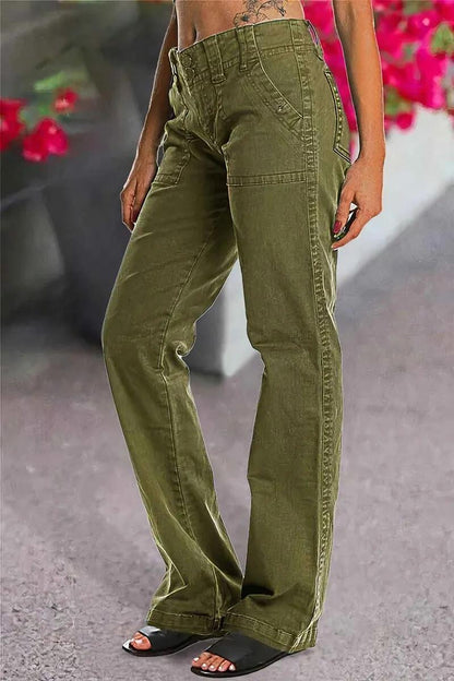 FINAL SALE⚡6 Packs for $24.99⚡- Double Button Mid Waist Straight Leg Pants