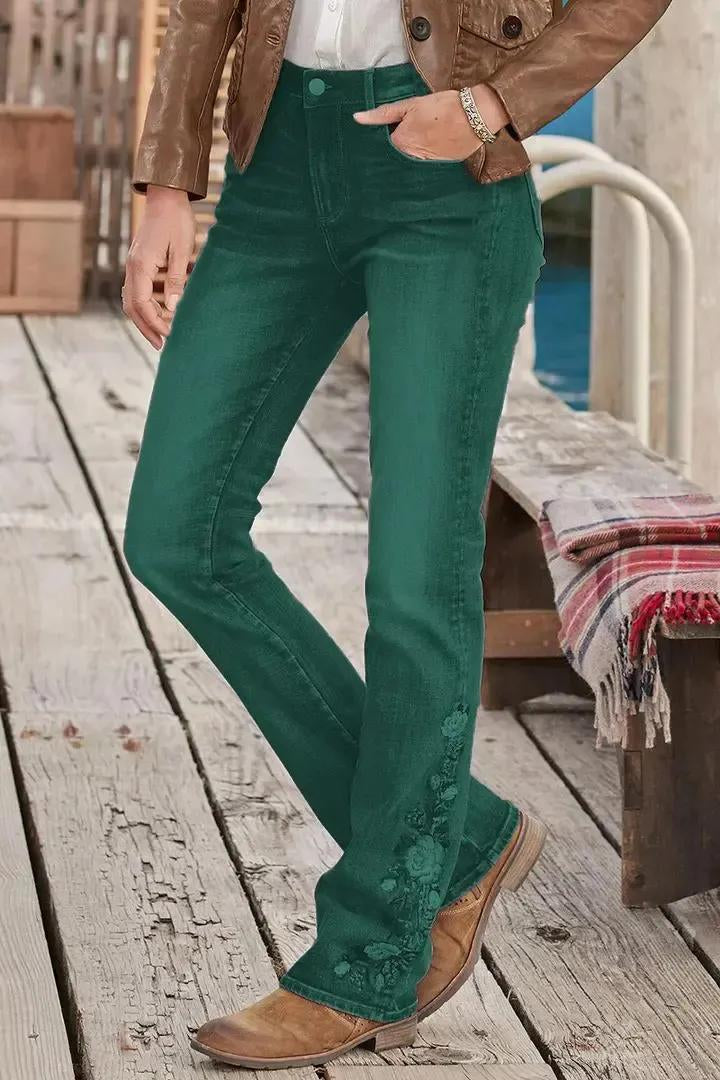 🔥LAST DAY 70% OFF🔥Floral Embroidery Mid Waist Bootcut Jeans