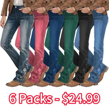 🔥LAST DAY 70% OFF🔥Floral Embroidery Mid Waist Bootcut Jeans