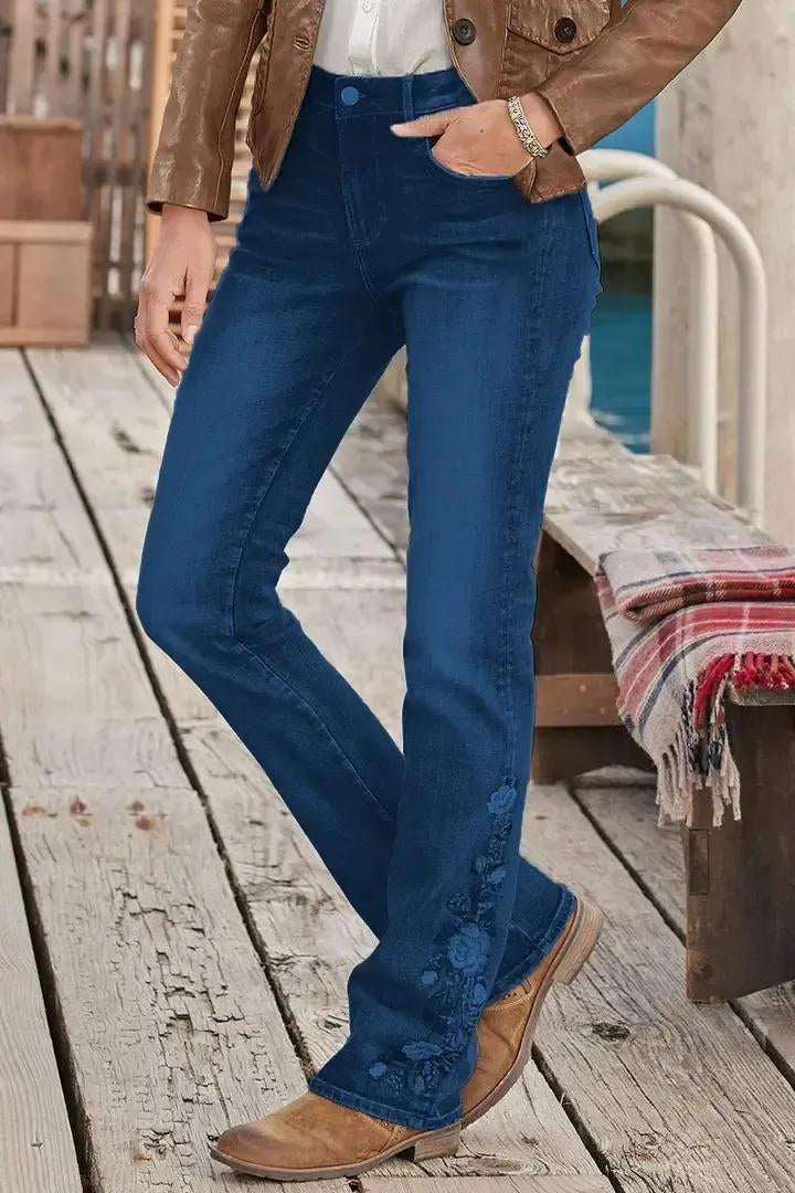 🔥LAST DAY 70% OFF🔥Floral Embroidery Mid Waist Bootcut Jeans
