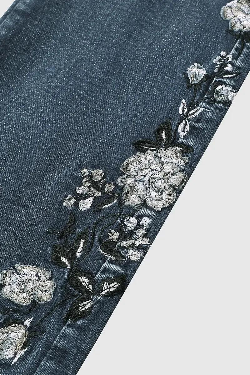 🔥LAST DAY 70% OFF🔥Floral Embroidery Mid Waist Bootcut Jeans
