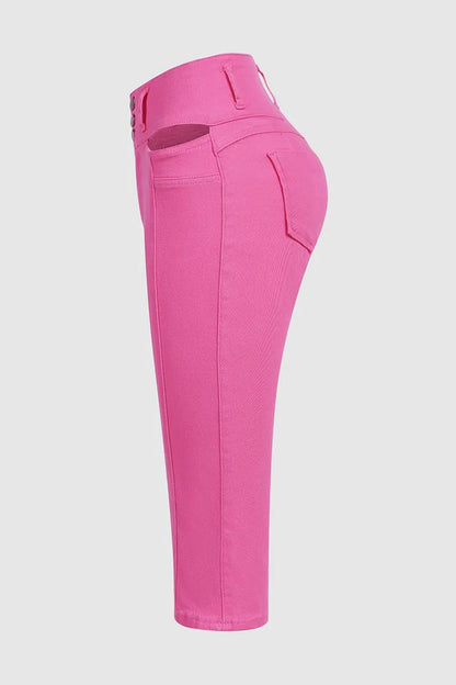 Solid Cut Out Waist Skinny High Waist Capri Jeans-($15 cash back for the first 50 people)