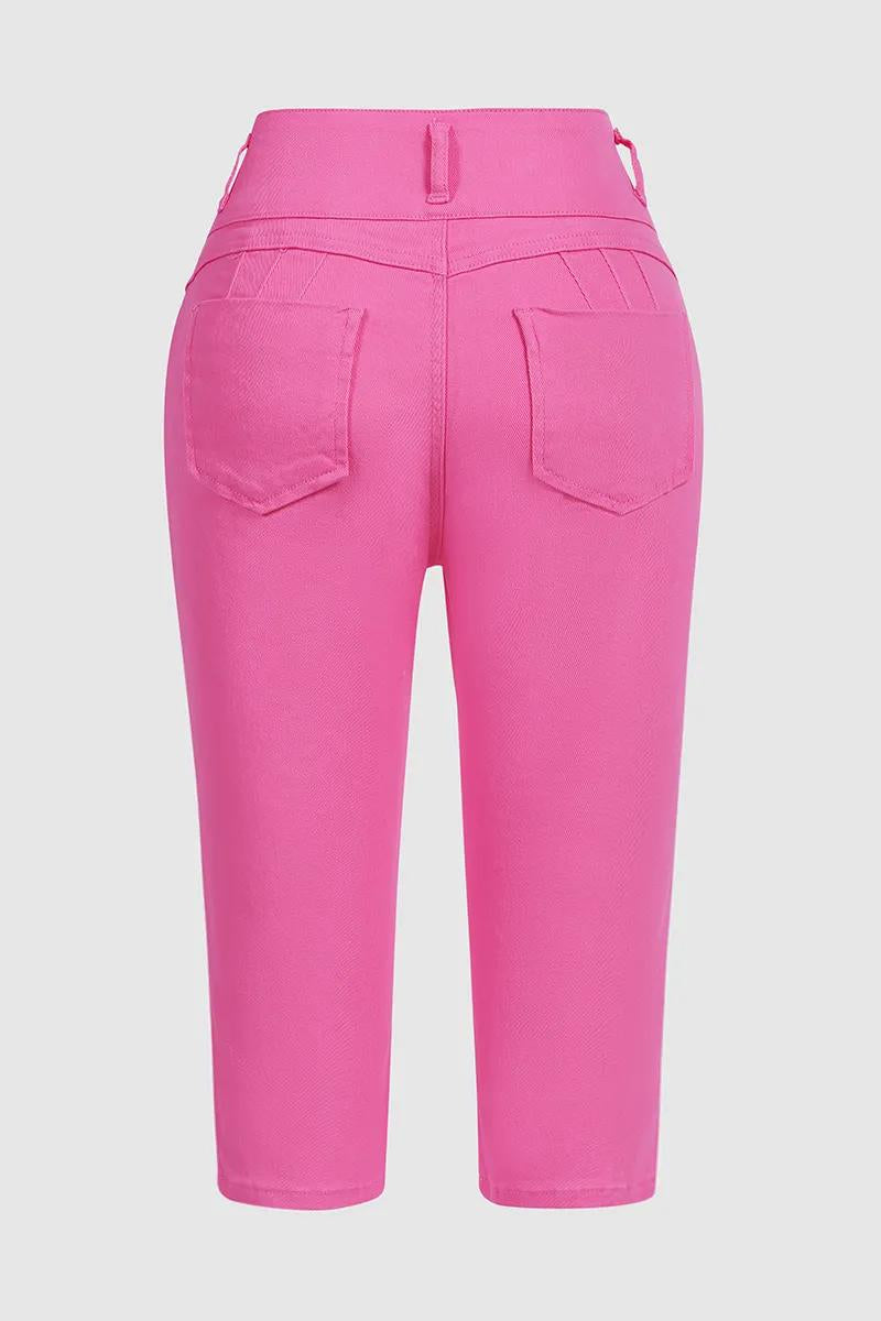 Solid Cut Out Waist Skinny High Waist Capri Jeans-($15 cash back for the first 50 people)