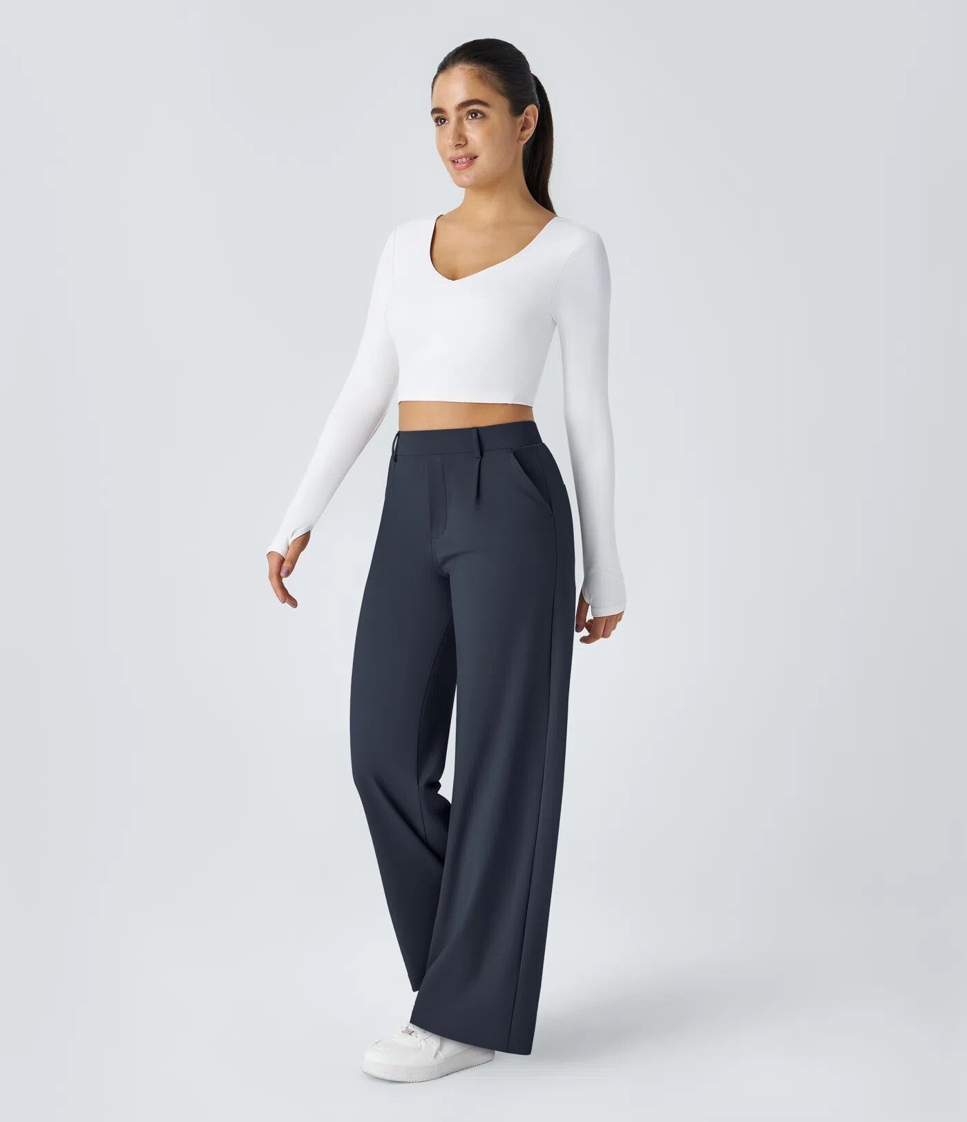 ⏰Summer Sale-SALE!High Waisted Side Pocket Straight Leg Work Pants