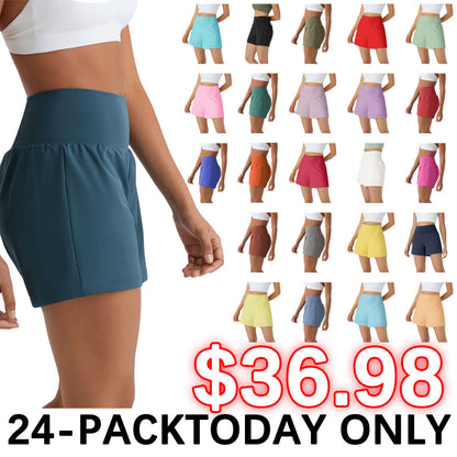 💝Last Day Promotion⚡10 piece ultra high waist back pocket and side hidden pocket 2 in 1 Yoga shorts