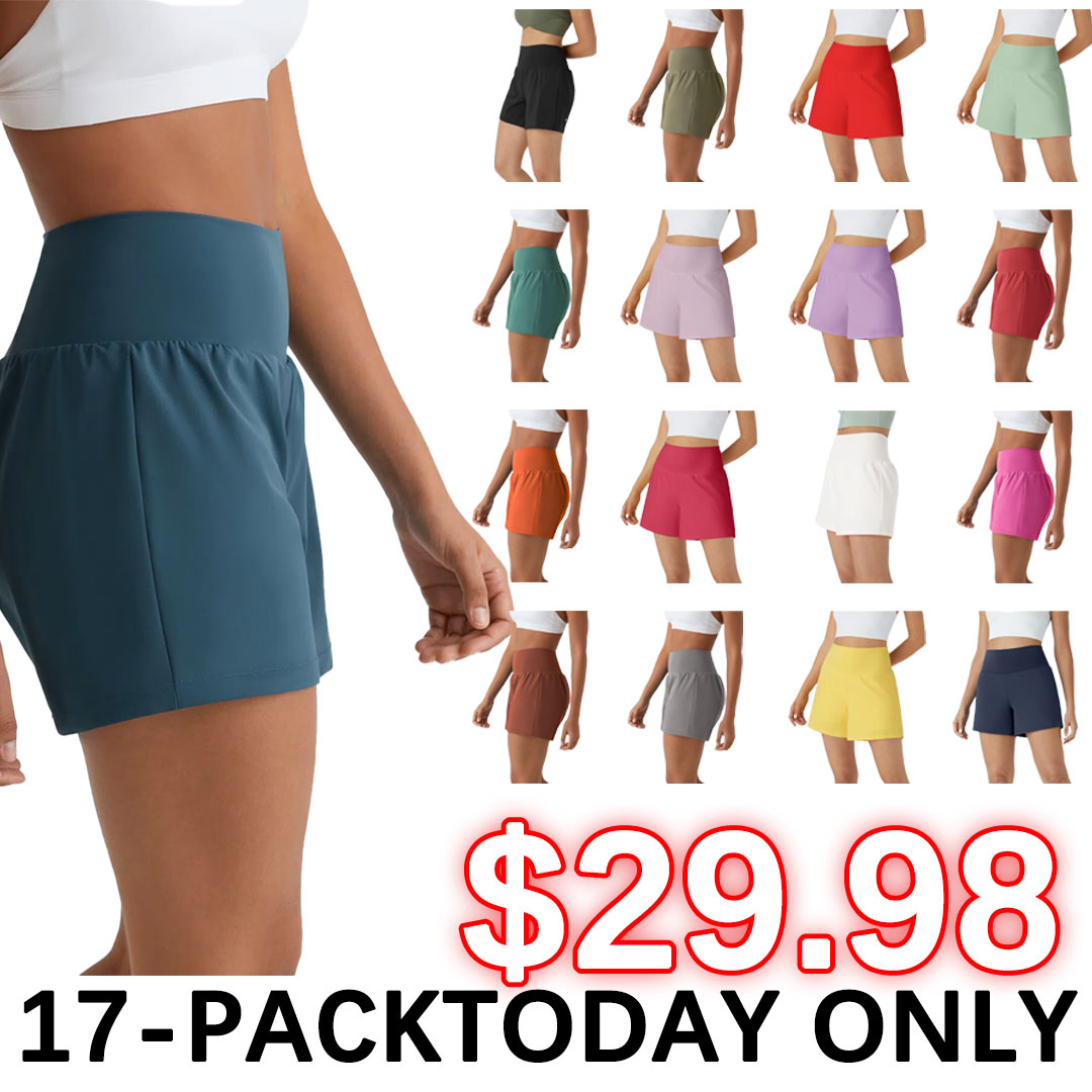 💝Last Day Promotion⚡10 piece ultra high waist back pocket and side hidden pocket 2 in 1 Yoga shorts