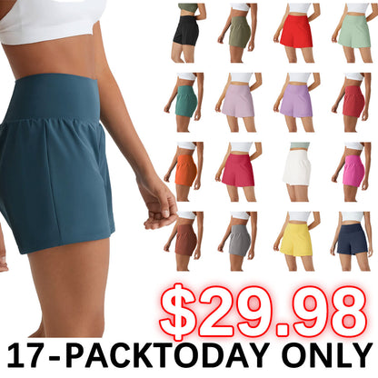 💝Last Day Promotion⚡10 piece ultra high waist back pocket and side hidden pocket 2 in 1 Yoga shorts