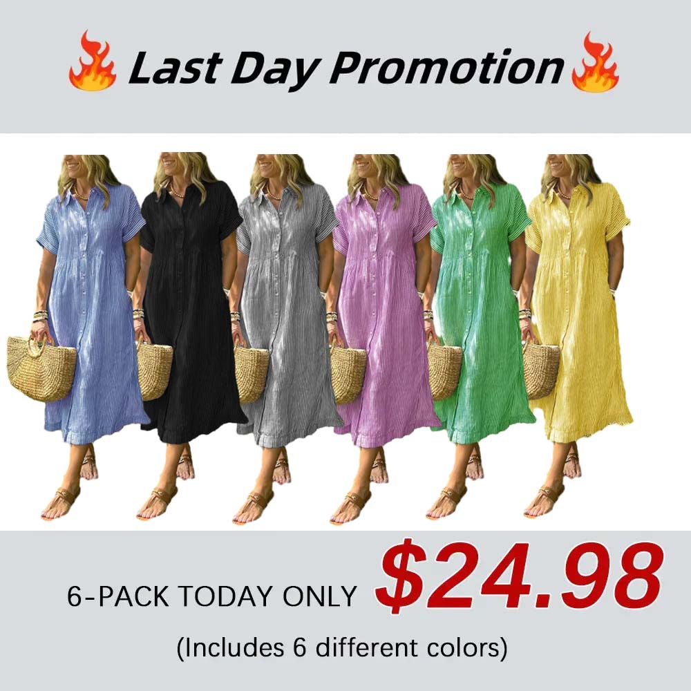 NEW🔥 Striped Lapel Button Down Shirt Dress | With Functional Pockets