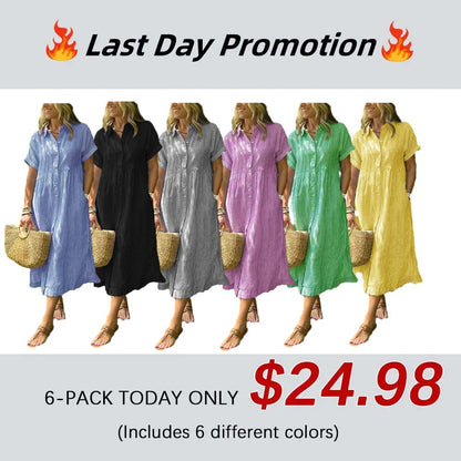 NEW🔥 Striped Lapel Button Down Shirt Dress | With Functional Pockets